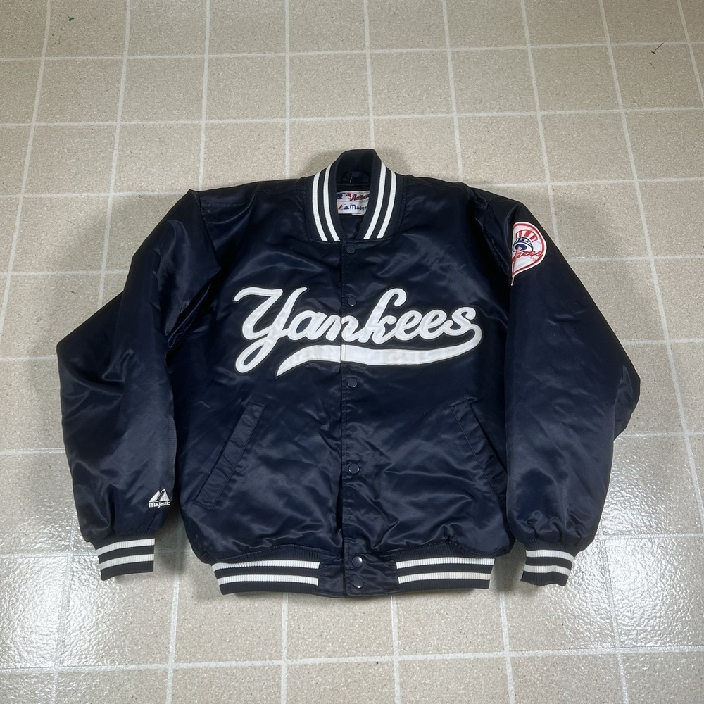 Vintage Navy Blue NEW YORK YANKEES 90's Majestic Satin Field Jacket, Sz MED